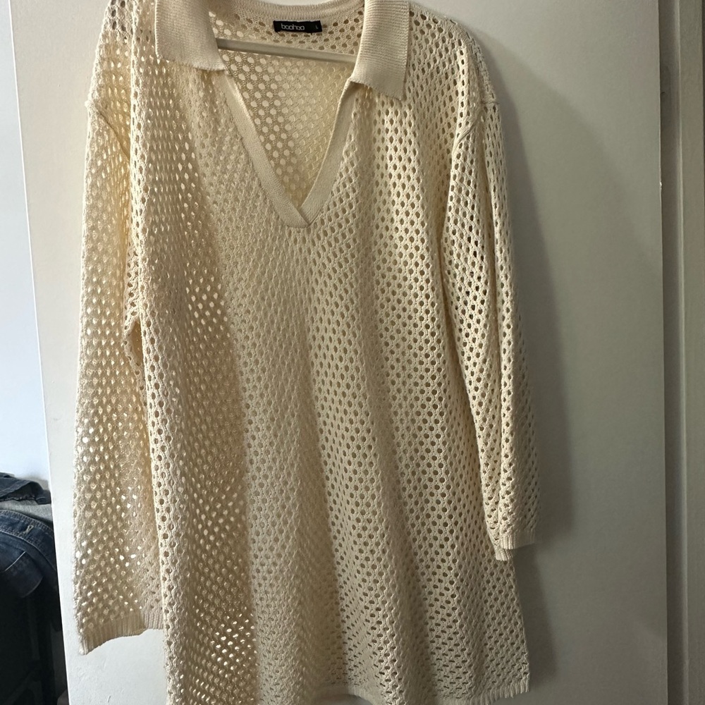 Boohoo Cream Knit Swim Coverup